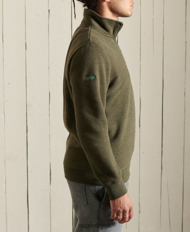 Vintage Logo Embroidered Zip Henley Sweatshirt Men Khaki Clothing Superdry 66N8N5033