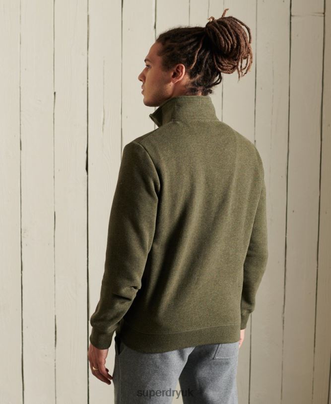 Vintage Logo Embroidered Zip Henley Sweatshirt Men Khaki Clothing Superdry 66N8N5033