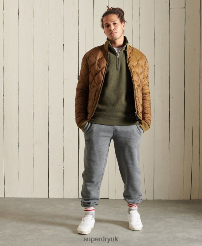 Vintage Logo Embroidered Zip Henley Sweatshirt Men Khaki Clothing Superdry 66N8N5033