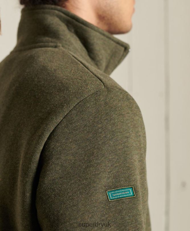 Vintage Logo Embroidered Zip Henley Sweatshirt Men Khaki Clothing Superdry 66N8N5033