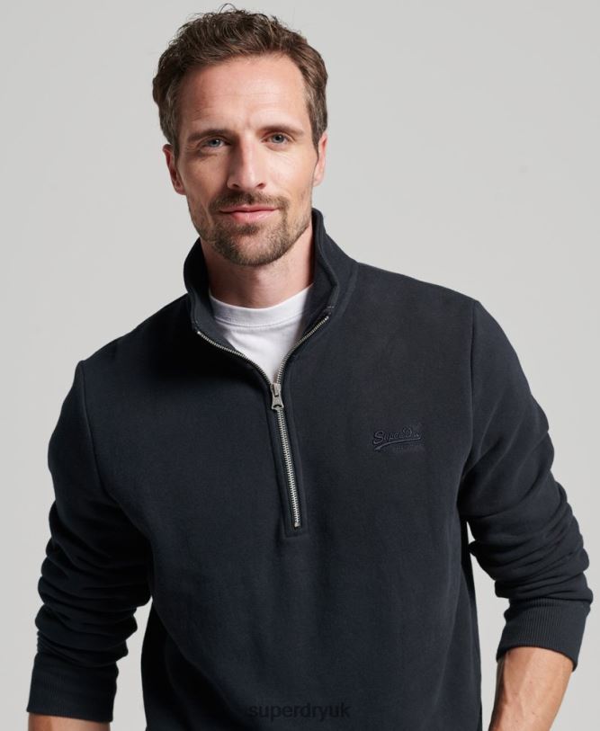 Vintage Logo Embroidered Zip Henley Sweatshirt Men Navy Clothing Superdry 66N8N104