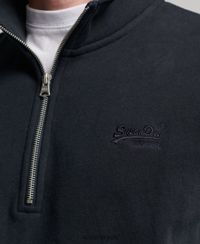 Vintage Logo Embroidered Zip Henley Sweatshirt Men Navy Clothing Superdry 66N8N104