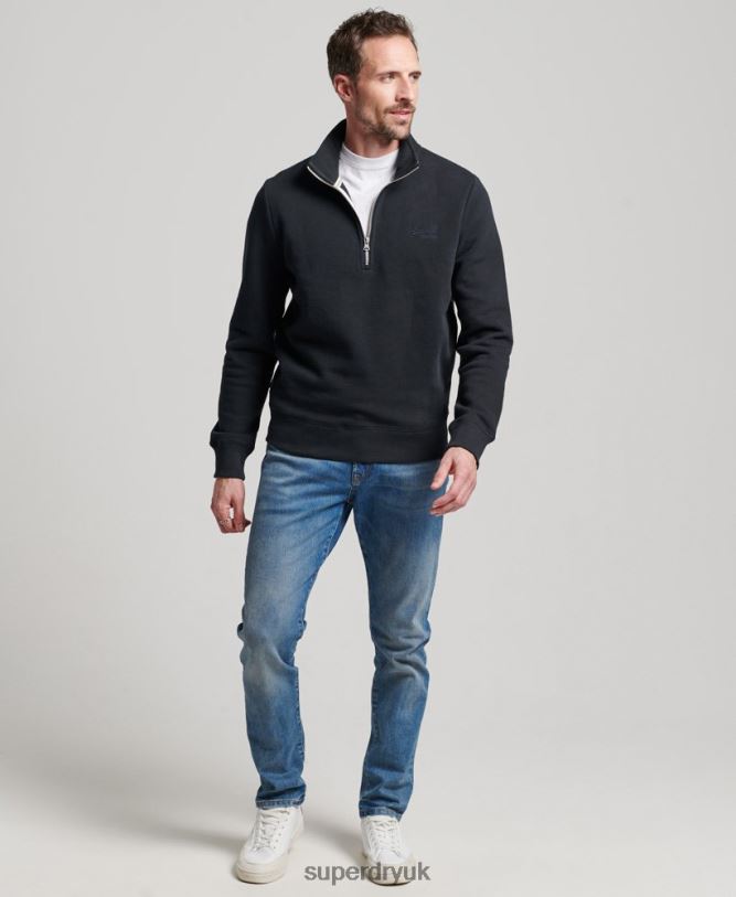 Vintage Logo Embroidered Zip Henley Sweatshirt Men Navy Clothing Superdry 66N8N104