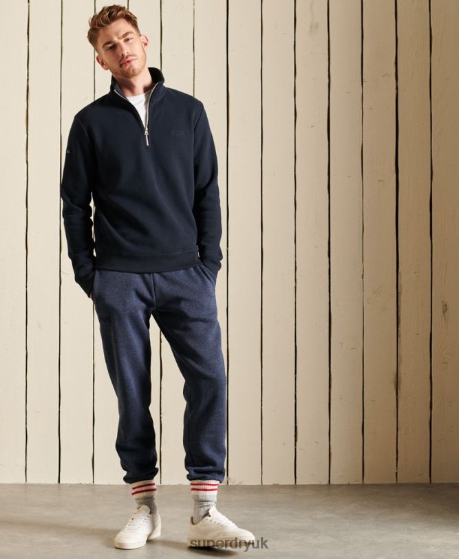 Vintage Logo Embroidered Zip Henley Sweatshirt Men Navy Clothing Superdry 66N8N5038