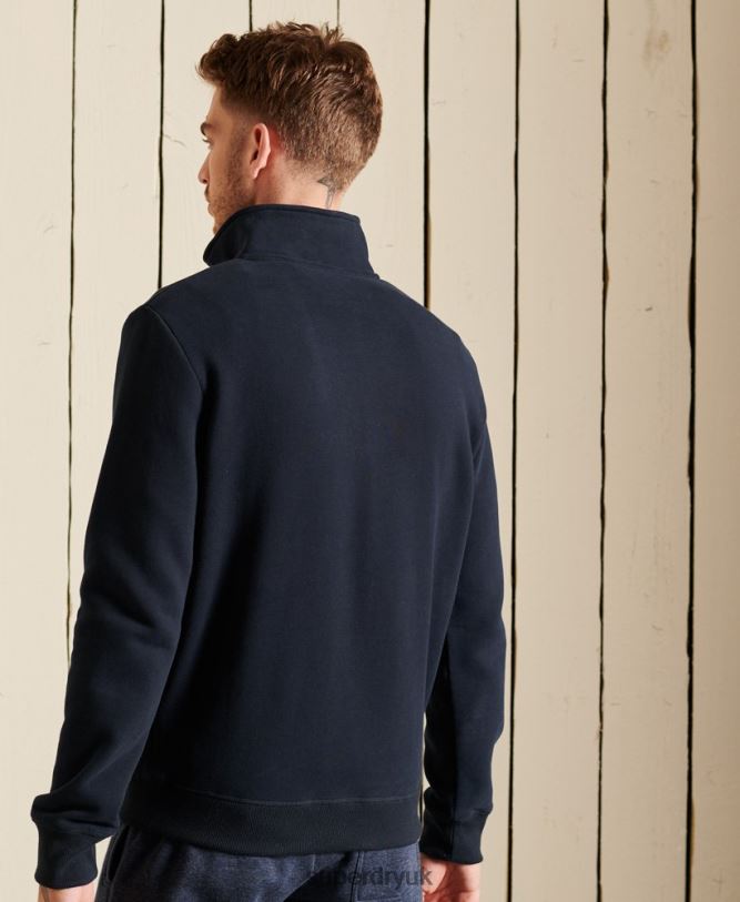 Vintage Logo Embroidered Zip Henley Sweatshirt Men Navy Clothing Superdry 66N8N5038