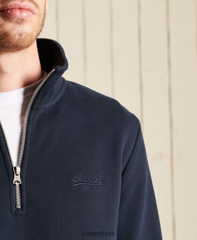 Vintage Logo Embroidered Zip Henley Sweatshirt Men Navy Clothing Superdry 66N8N5038