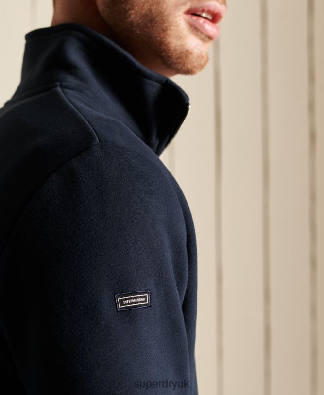 Vintage Logo Embroidered Zip Henley Sweatshirt Men Navy Clothing Superdry 66N8N5038