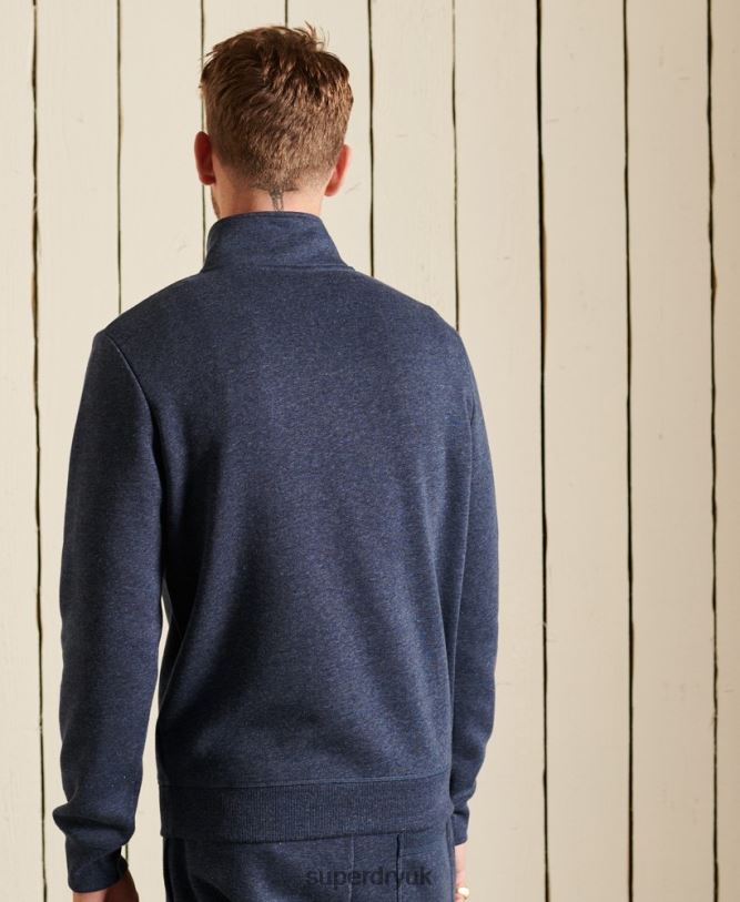 Vintage Logo Embroidered Zip Henley Sweatshirt Men Navy Clothing Superdry 66N8N5138