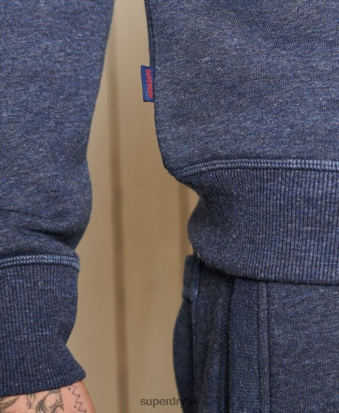 Vintage Logo Embroidered Zip Henley Sweatshirt Men Navy Clothing Superdry 66N8N5138