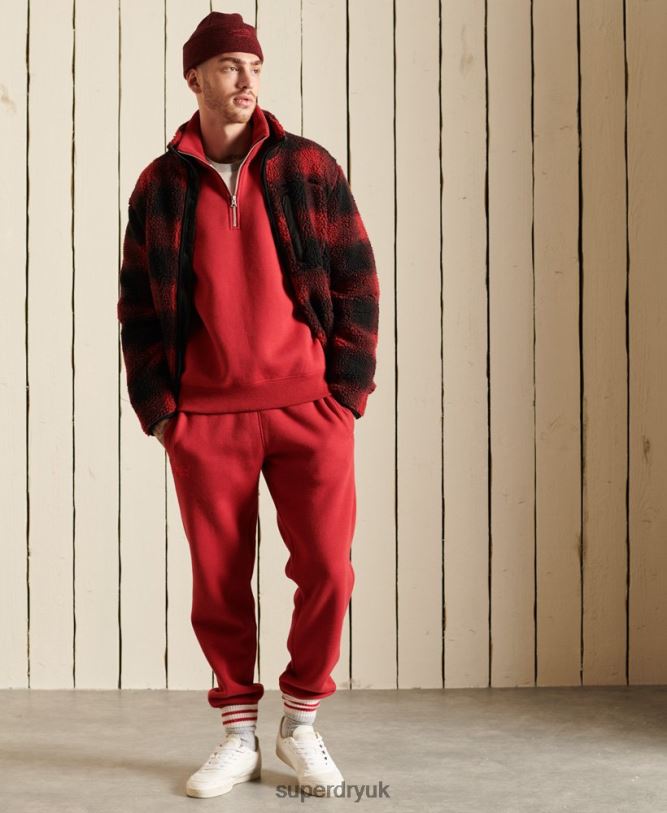 Vintage Logo Embroidered Zip Henley Sweatshirt Men Red Clothing Superdry 66N8N5231