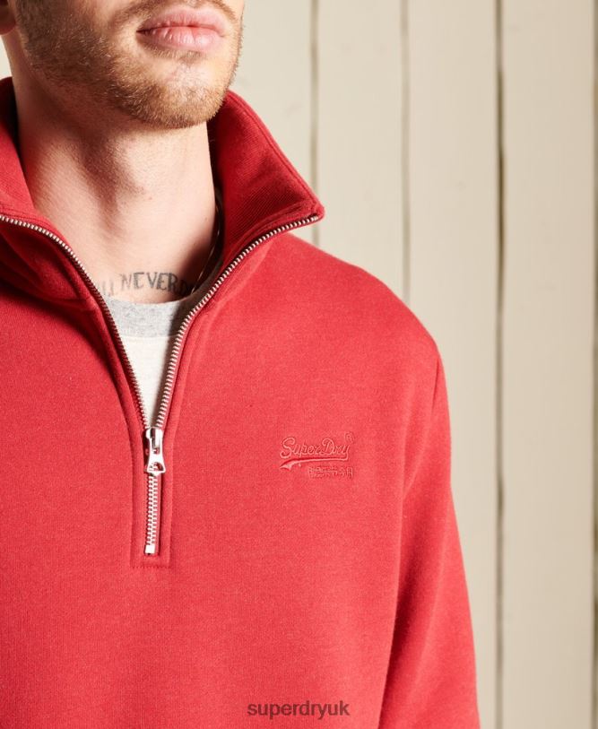 Vintage Logo Embroidered Zip Henley Sweatshirt Men Red Clothing Superdry 66N8N5231