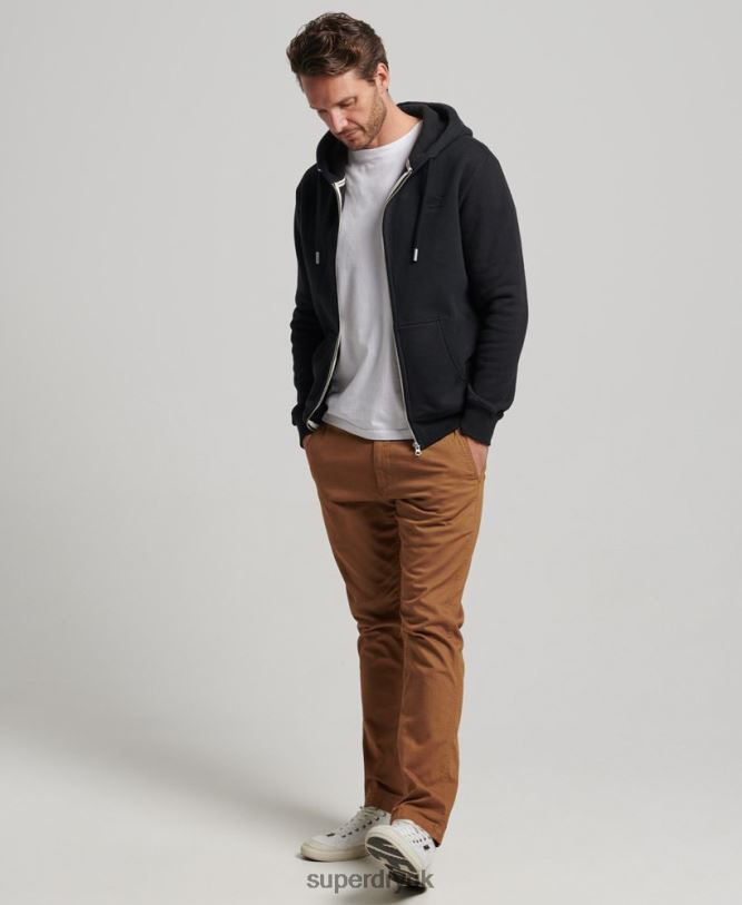 Vintage Logo Embroidered Zip Hoodie Men Black Clothing Superdry 66N8N731