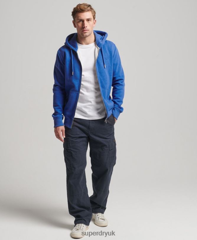 Vintage Logo Embroidered Zip Hoodie Men Blue Clothing Superdry 66N8N494