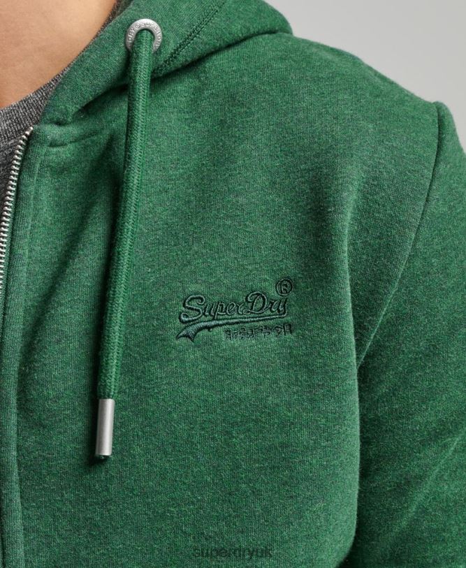 Vintage Logo Embroidered Zip Hoodie Men Green Clothing Superdry 66N8N465