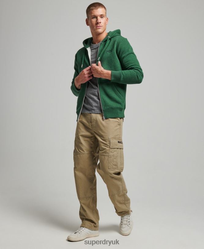 Vintage Logo Embroidered Zip Hoodie Men Green Clothing Superdry 66N8N465