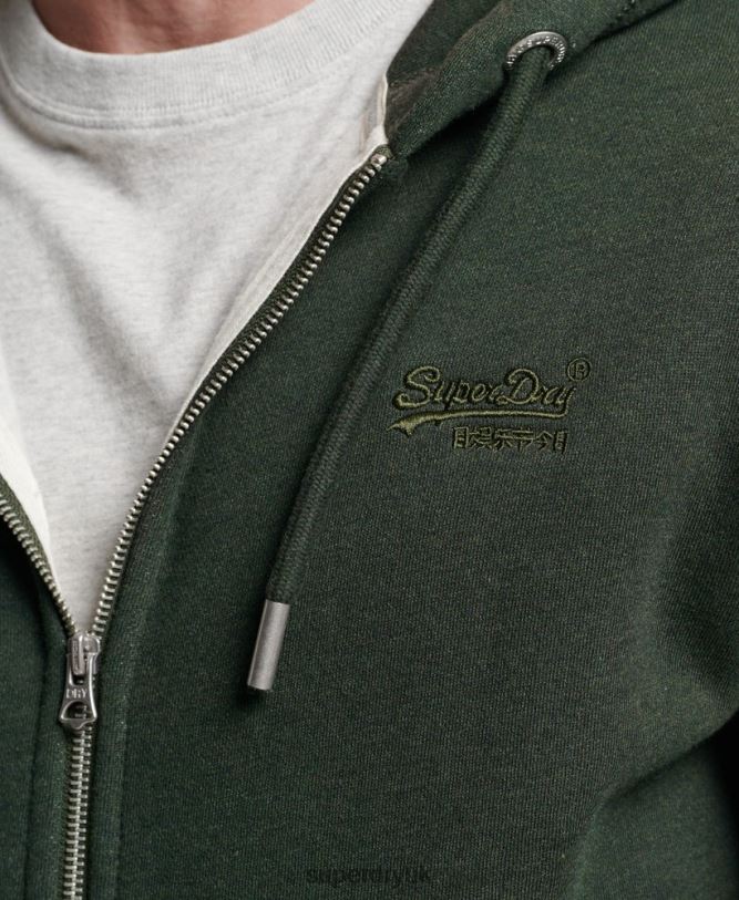 Vintage Logo Embroidered Zip Hoodie Men Green Clothing Superdry 66N8N487
