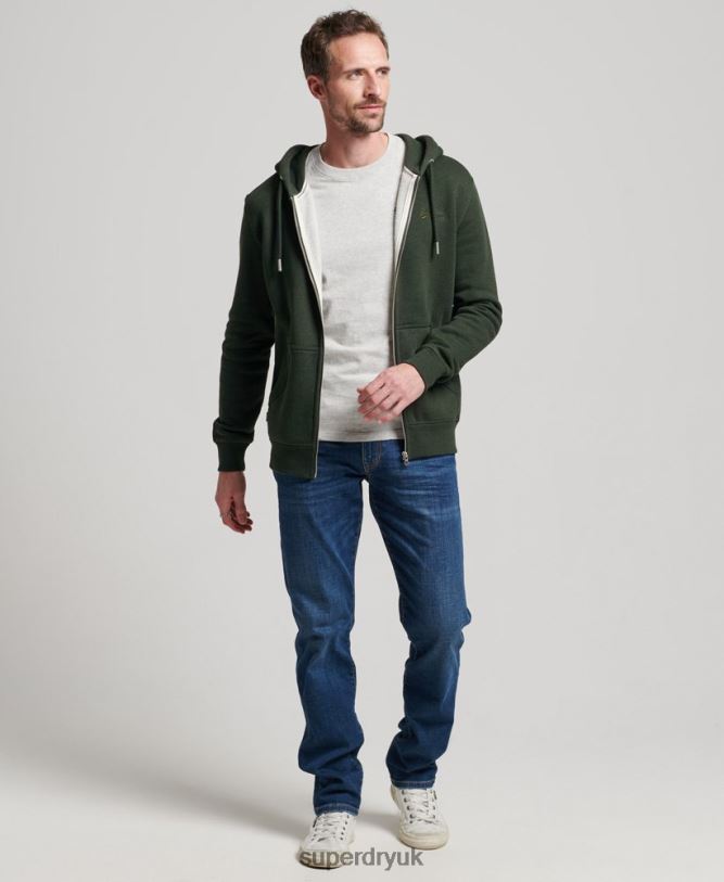 Vintage Logo Embroidered Zip Hoodie Men Green Clothing Superdry 66N8N487