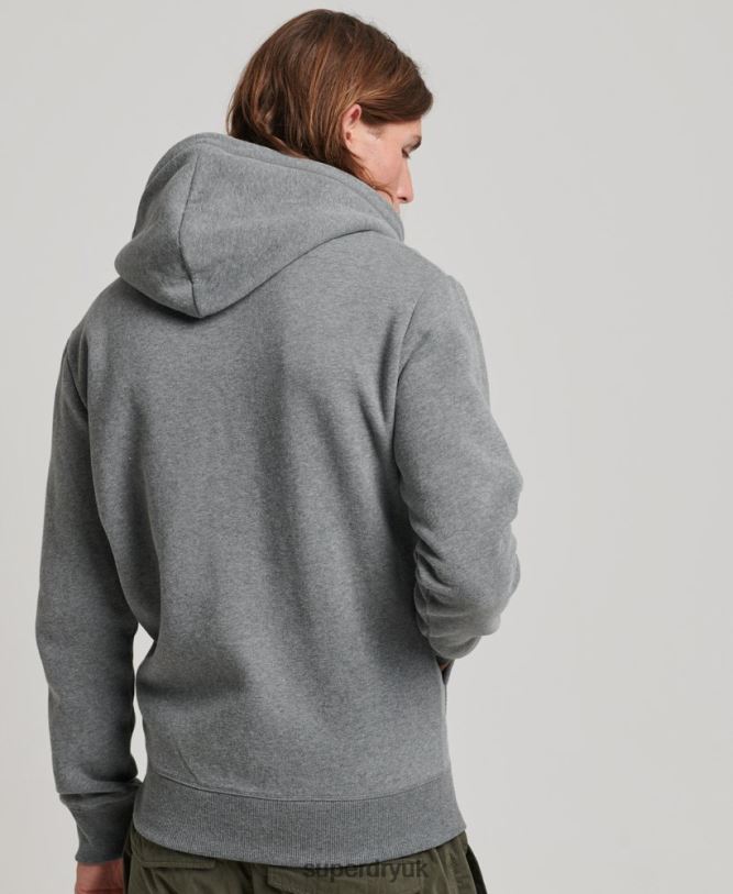 Vintage Logo Embroidered Zip Hoodie Men Grey Clothing Superdry 66N8N497