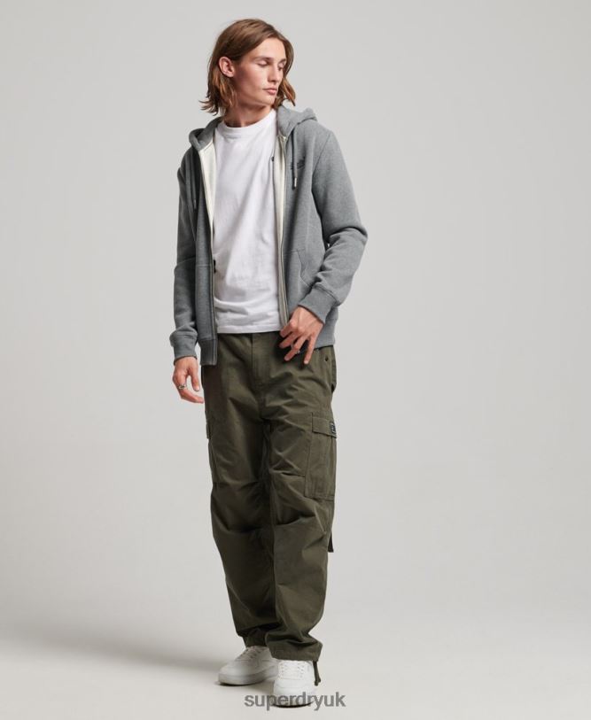 Vintage Logo Embroidered Zip Hoodie Men Grey Clothing Superdry 66N8N497