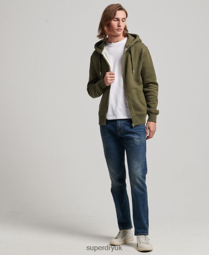 Vintage Logo Embroidered Zip Hoodie Men Khaki Clothing Superdry 66N8N703