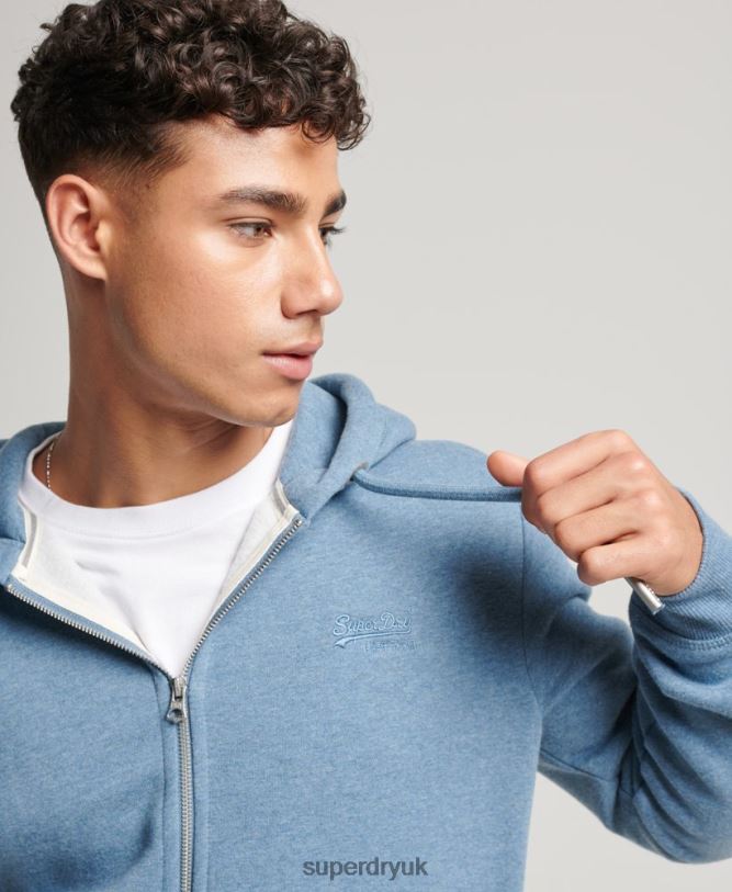 Vintage Logo Embroidered Zip Hoodie Men Light Blue Clothing Superdry 66N8N627