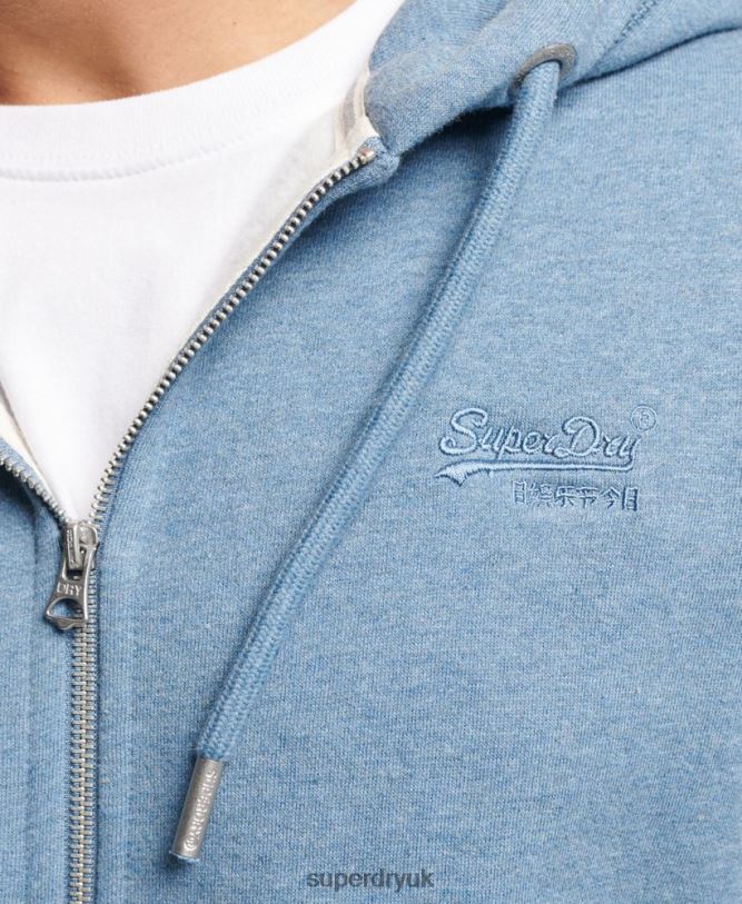 Vintage Logo Embroidered Zip Hoodie Men Light Blue Clothing Superdry 66N8N627