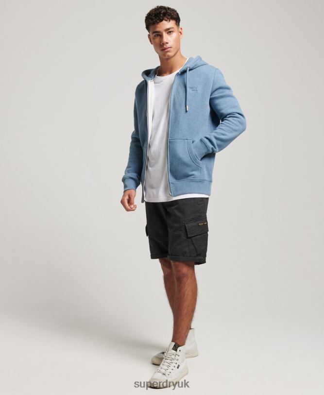 Vintage Logo Embroidered Zip Hoodie Men Light Blue Clothing Superdry 66N8N627