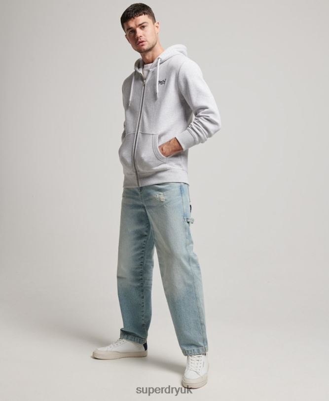 Vintage Logo Embroidered Zip Hoodie Men Light Grey Clothing Superdry 66N8N463