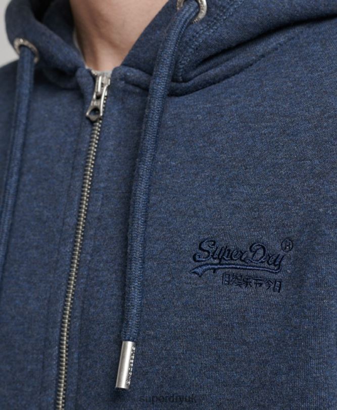 Vintage Logo Embroidered Zip Hoodie Men Navy Clothing Superdry 66N8N459