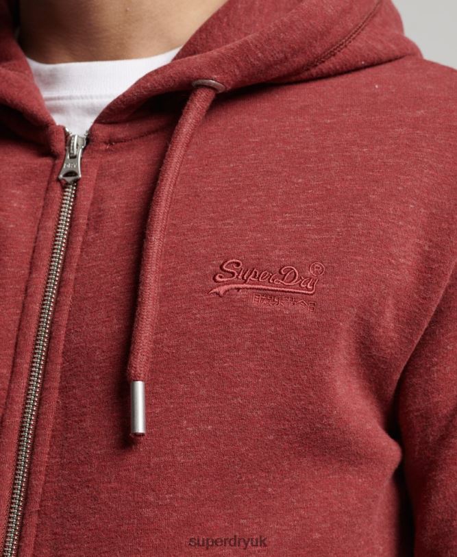 Vintage Logo Embroidered Zip Hoodie Men Red Clothing Superdry 66N8N469
