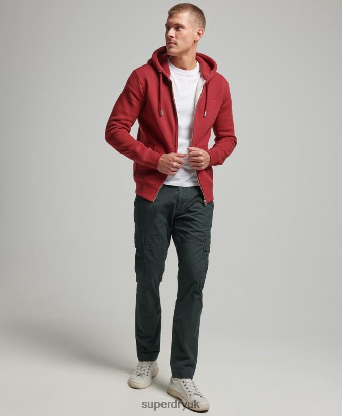 Vintage Logo Embroidered Zip Hoodie Men Red Clothing Superdry 66N8N698