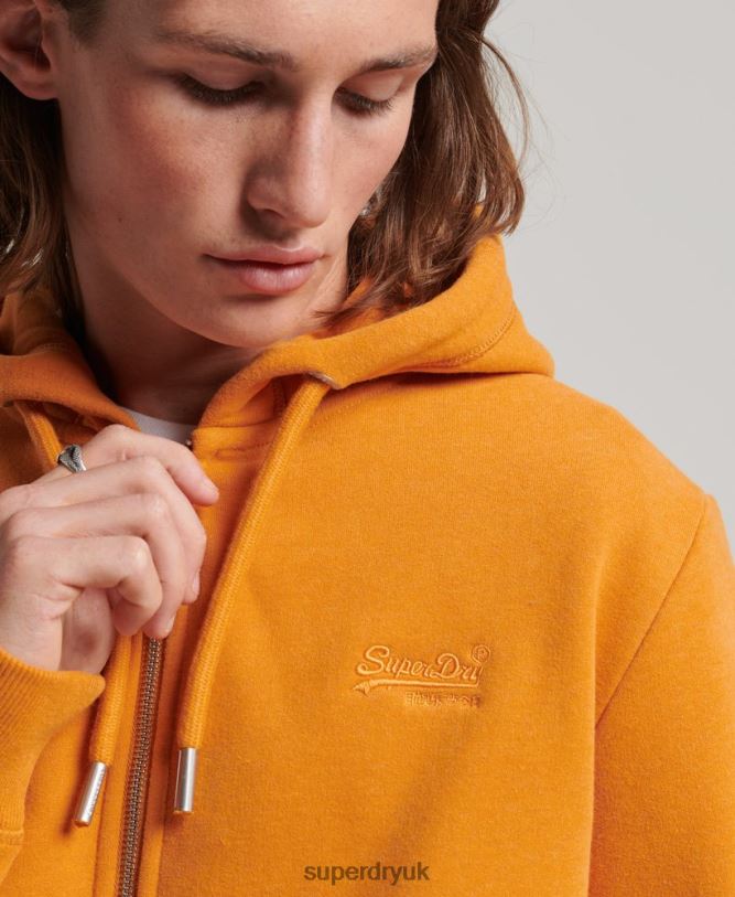 Vintage Logo Embroidered Zip Hoodie Men Yellow Clothing Superdry 66N8N617