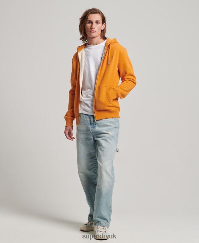 Vintage Logo Embroidered Zip Hoodie Men Yellow Clothing Superdry 66N8N617