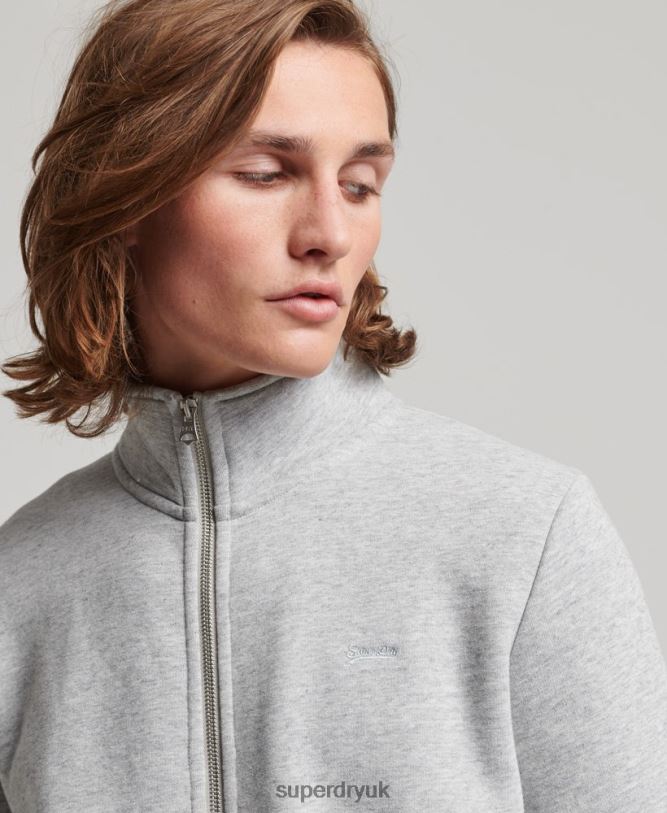 Vintage Logo Embroidered Zip Track Top Men Grey Clothing Superdry 66N8N739