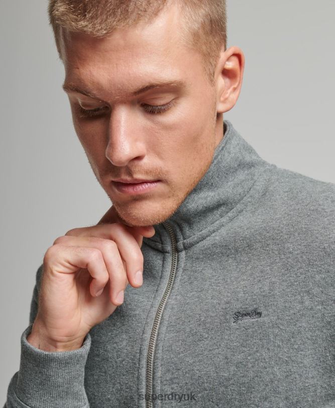 Vintage Logo Embroidered Zip Track Top Men Grey Clothing Superdry 66N8N755