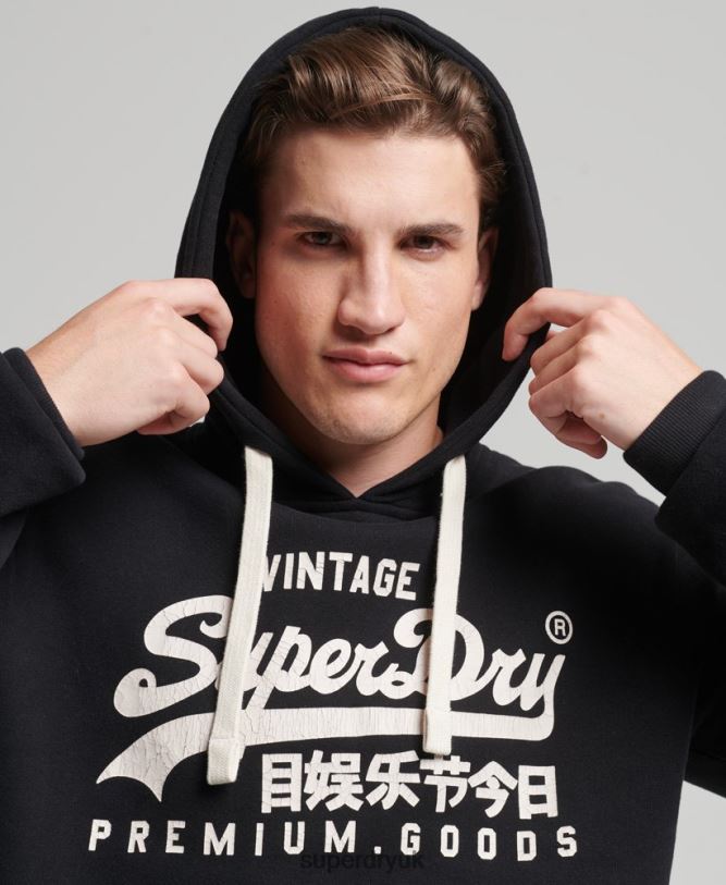 Vintage Logo Heritage Hoodie Men Black Clothing Superdry 66N8N5093