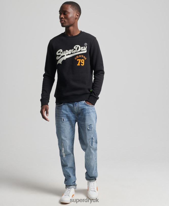 Vintage Logo Interest Crew Sweatshirt Men Black Clothing Superdry 66N8N740