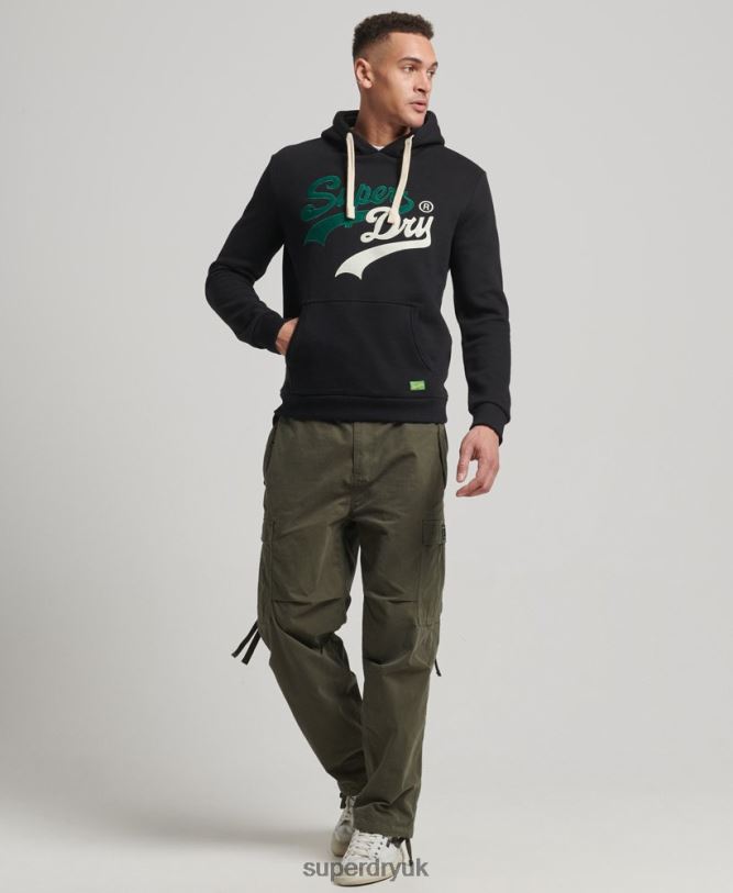 Vintage Logo Interest Hoodie Men Black Clothing Superdry 66N8N5145