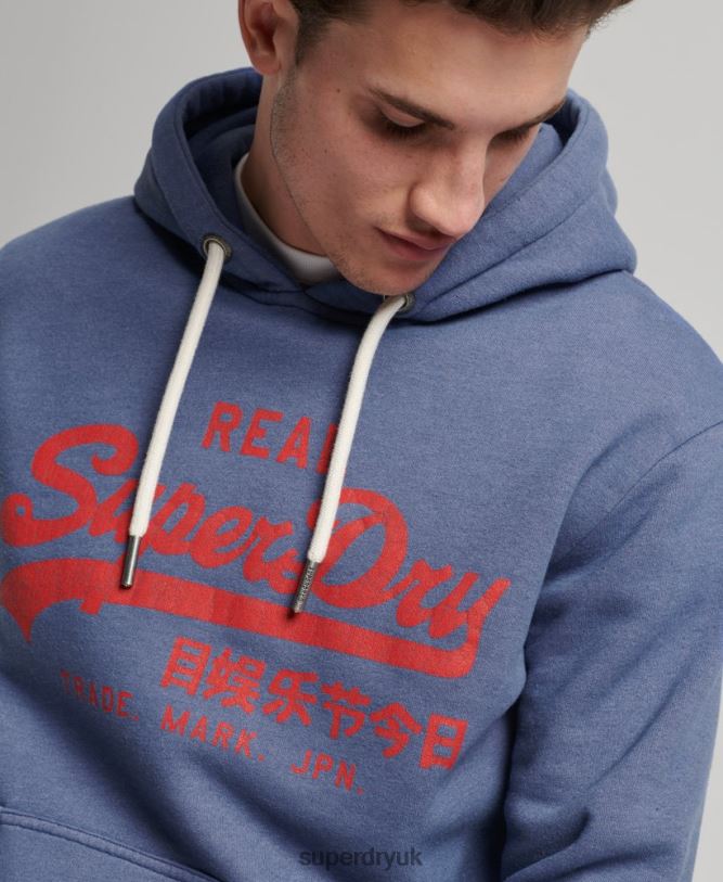Vintage Logo Marl Hoodie Men Blue Clothing Superdry 66N8N500