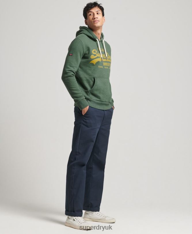 Vintage Logo Marl Hoodie Men Green Clothing Superdry 66N8N484