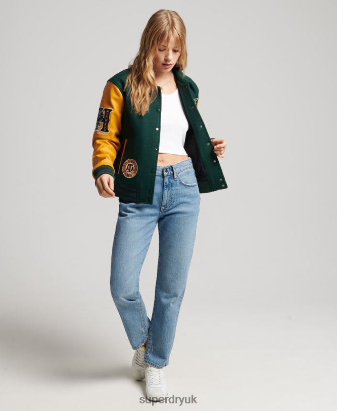 Vintage Mixed Varsity Bomber Women Green Clothing Superdry 66N8N5436