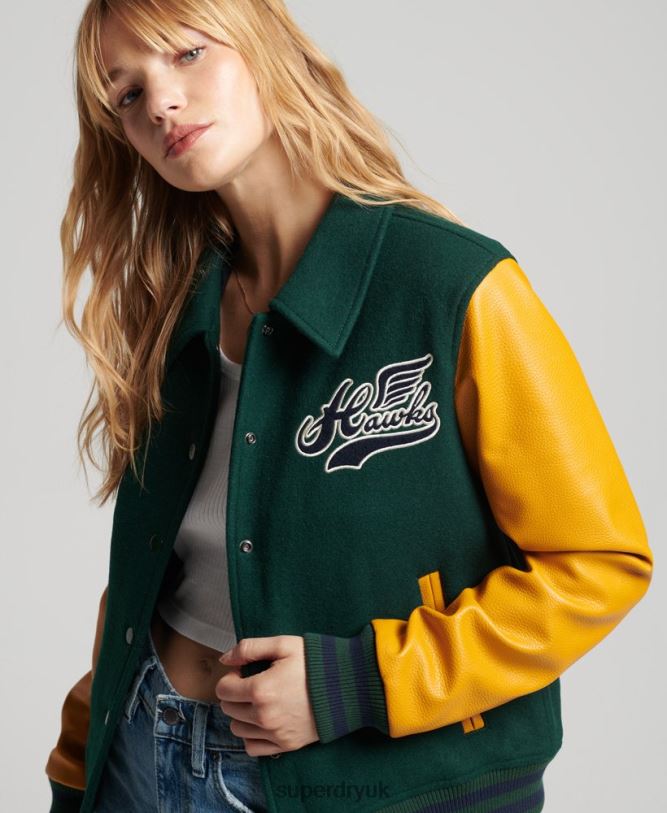 Vintage Mixed Varsity Bomber Women Green Clothing Superdry 66N8N5436