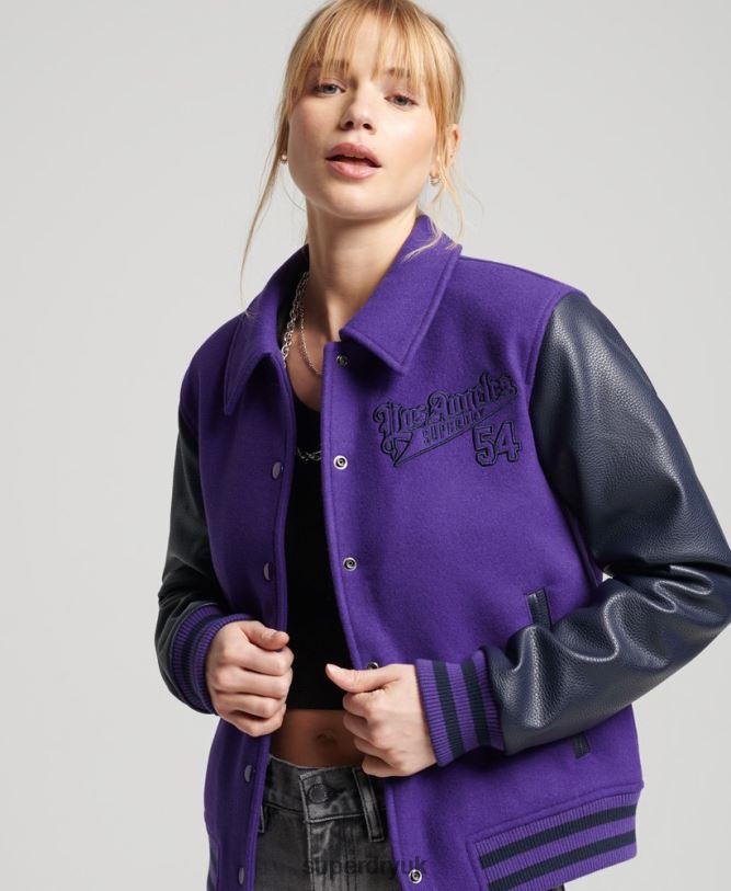 Vintage Mixed Varsity Bomber Women Purple Clothing Superdry 66N8N5449
