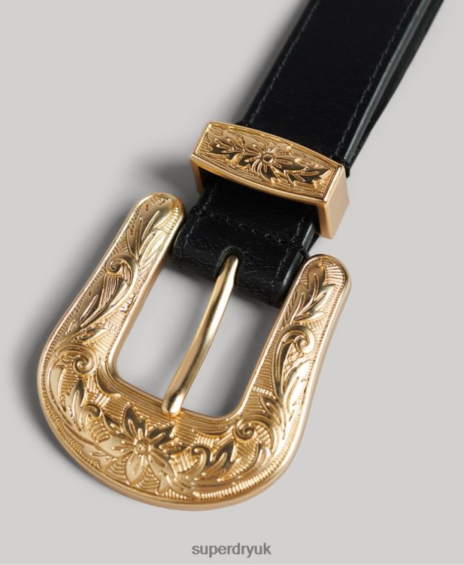 Western Leather Belt Women Black Accessories Superdry 66N8N4216