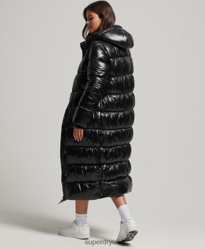 XPD Sports Longline Puffer Coat Women Black Clothing Superdry 66N8N3683