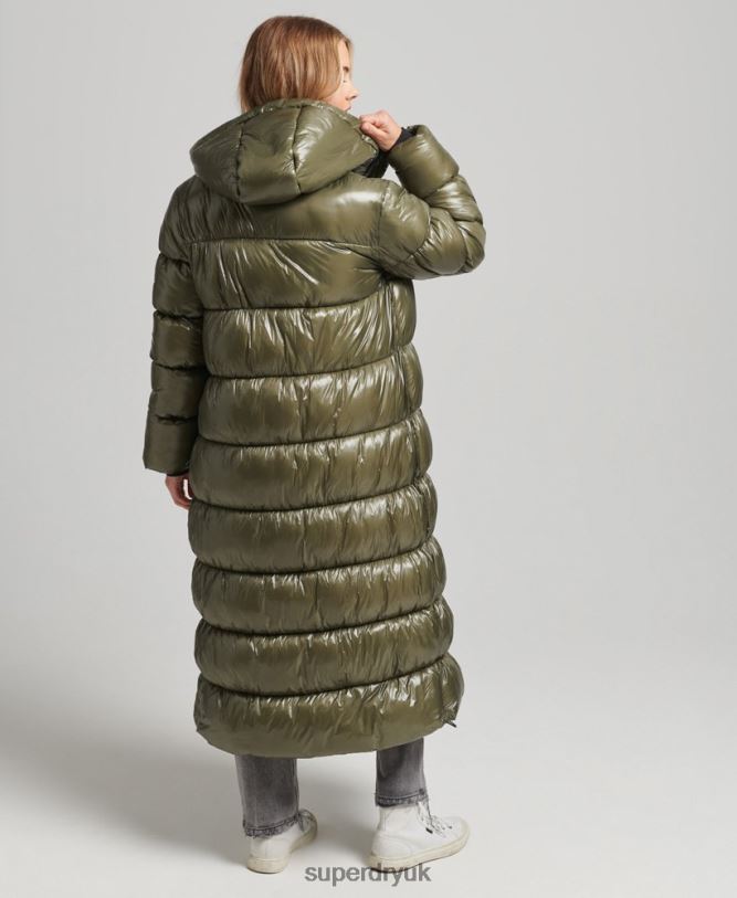 XPD Sports Longline Puffer Coat Women Green Clothing Superdry 66N8N3746