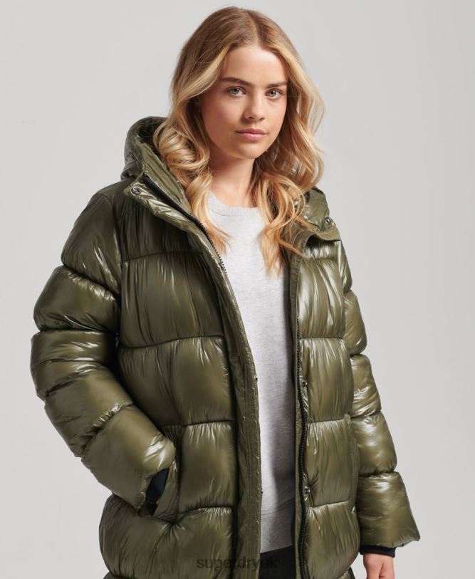 XPD Sports Longline Puffer Coat Women Green Clothing Superdry 66N8N3746