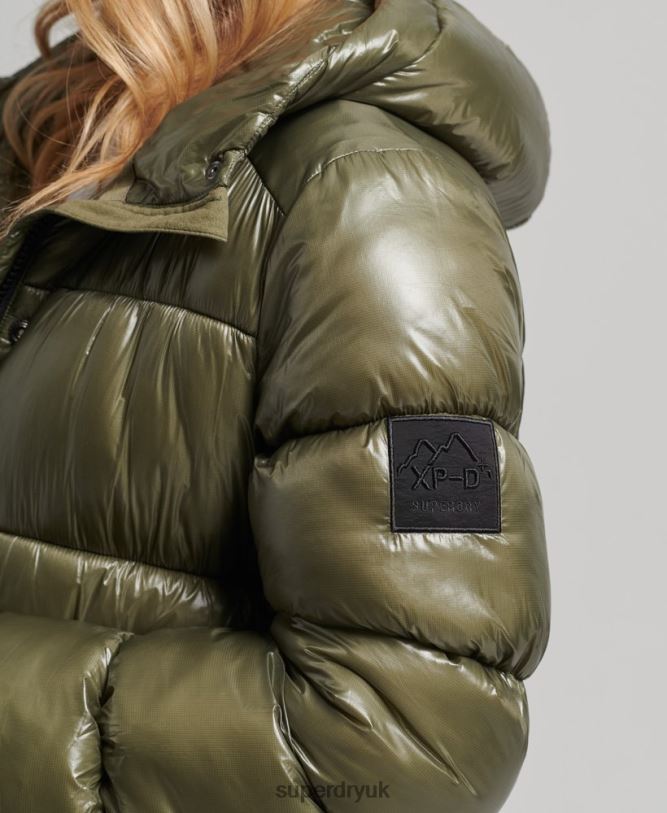 XPD Sports Longline Puffer Coat Women Green Clothing Superdry 66N8N3746