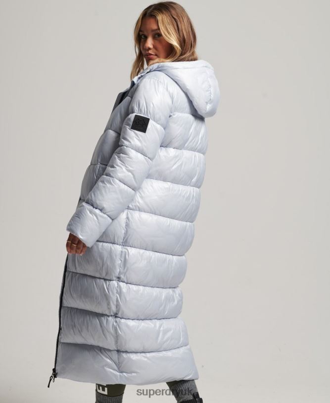 XPD Sports Longline Puffer Coat Women Light Blue Clothing Superdry 66N8N3745