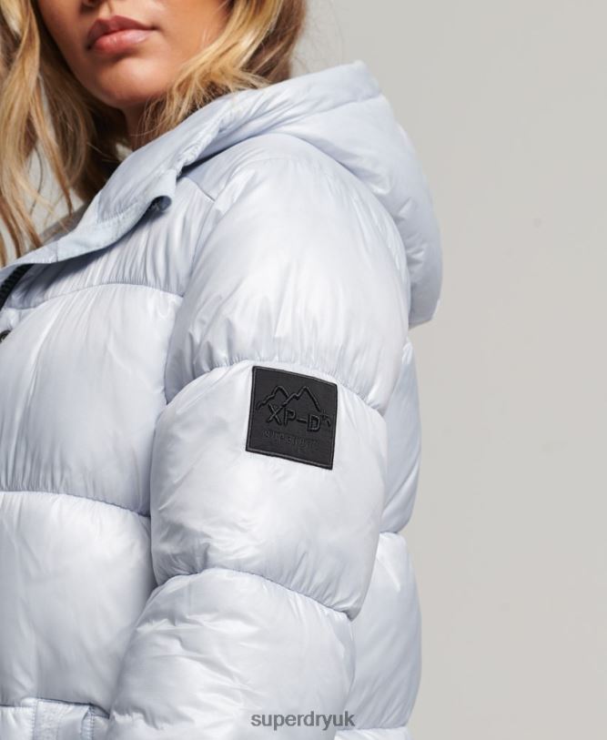 XPD Sports Longline Puffer Coat Women Light Blue Clothing Superdry 66N8N3745